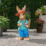 Twete Outdoor Decorative Rabbit Planter, Blue and Brown Noble House