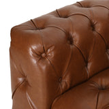 Sagewood Contemporary Faux Leather Tufted 3 Seater Sofa, Cognac Brown and Dark Brown Noble House