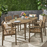 Noble House Stamford Outdoor 7-Piece Acacia Wood Dining Set with Oval Table, Gray Finish