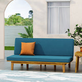 Jill Outdoor Acacia Wood Convertible Daybed with Cushion, Teak and Dark Teal Noble House