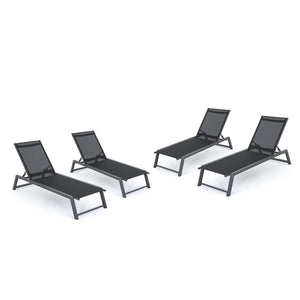 Myers Outdoor Black Mesh Chaise Lounge with Grey Finished Aluminum Frame Noble House