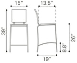 Zuo Modern Criss 100% Polyurethane, Steel Modern Commercial Grade Counter Stool Set - Set of 2 Black, Chrome 100% Polyurethane, Steel