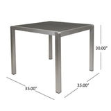 Noble House Cape Coral Outdoor Modern 4 Seater Aluminum Dining Set with Wicker Table Top, Silver and Gray