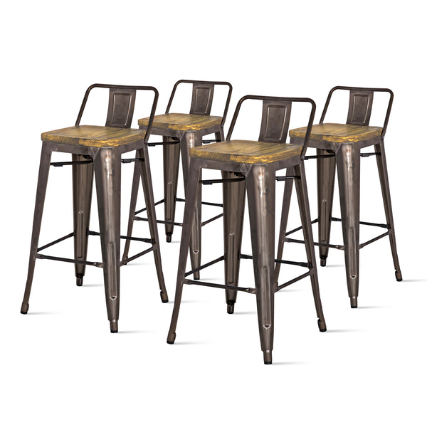 Metropolis Low-Back Counter Stool Set of 4 - Stylish Retro Design for Modern Dining Spaces