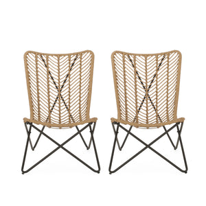 Galtin Outdoor Wicker Accent Chairs, Light Brown and Black Noble House