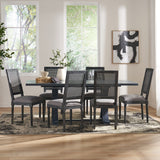 Noble House Regina French Country Wood and Cane 7-Piece Expandable Dining Set, Gray