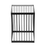 Ismay Contemporary Handcrafted Cage Side Table with Glass Top, Black and Clear