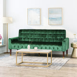 Hertford Tufted Velvet Sofa with Gold Tipped Tapered Legs, Emerald and Gold Finish Noble House