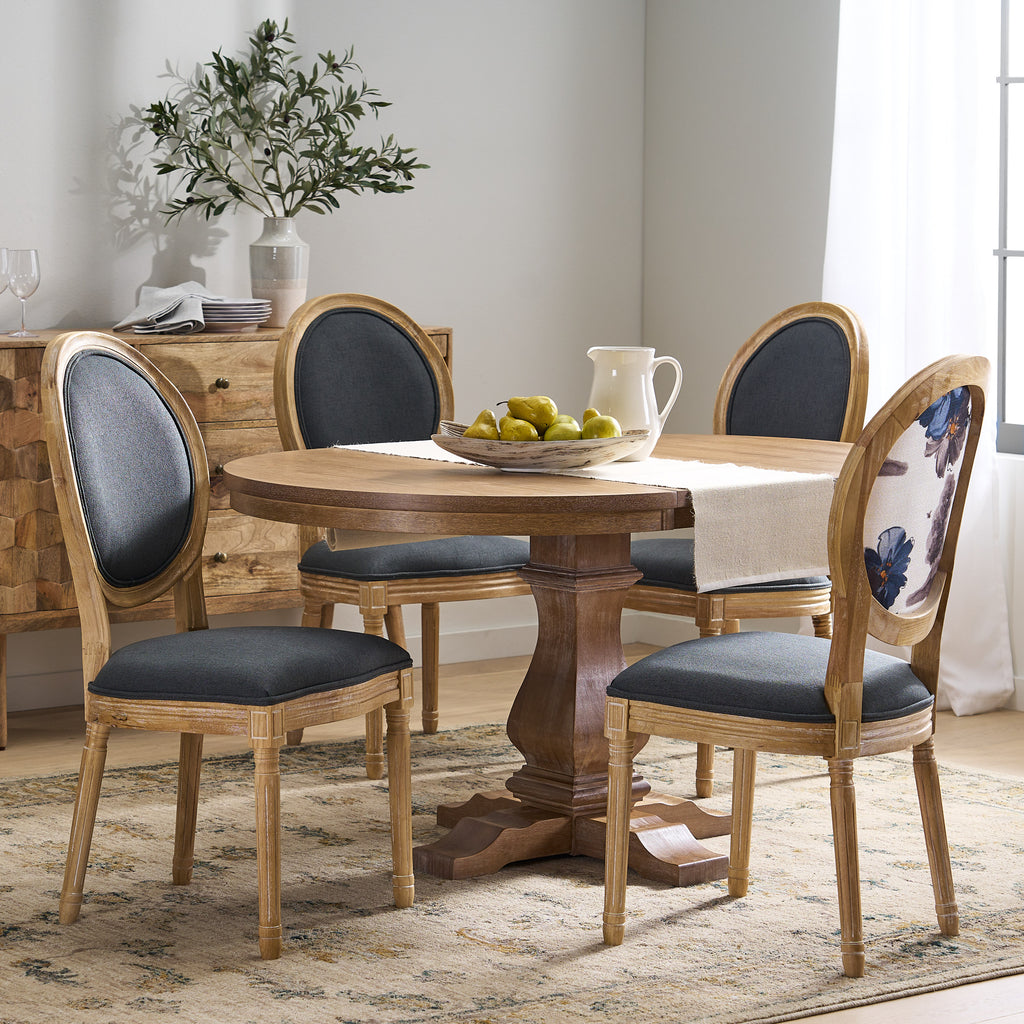 Dored French Country Fabric Upholstered Wood 5 Piece Dining Set