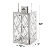 Ashuelot Outdoor 14" Modern Stainless Steel Lantern, Silver Noble House