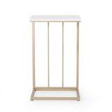 Durand Modern Glam Faux Wood End Table, White and Champagne Gold