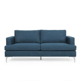 Dallin Contemporary Fabric 3 Seater Sofa, Navy Blue and Silver Noble House