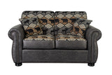 Porter Designs Hunter Wildlife Pattern Reversible to Leather-Look Transitional Loveseat Gray 01-33C-02-8022