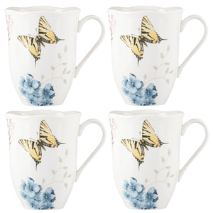 Butterfly Meadow Hydrangea 4-Piece Mug Set