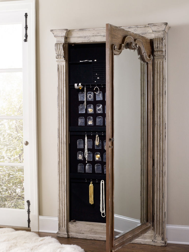 Hooker Furniture Chatelet Traditional/Formal Poplar and Hardwood Solids with Pecan Veneers and Mirror Floor Mirror w/Jewelry Armoire Storage 5351-50003