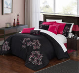 Pink Floral Comforter Set King Size – 8 Piece – Black Floral