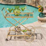 Perley Indoor Traditional Iron and Glass Bar Cart, Gold Noble House