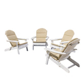 Malibu Outdoor Acacia Wood Folding Adirondack Chairs with Cushions (Set of 4), White and Khaki