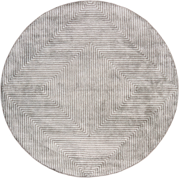 Quartz QTZ-5000 Modern Viscose Rug QTZ5000-8RD Ice Blue, Charcoal 100% Viscose 8' Round