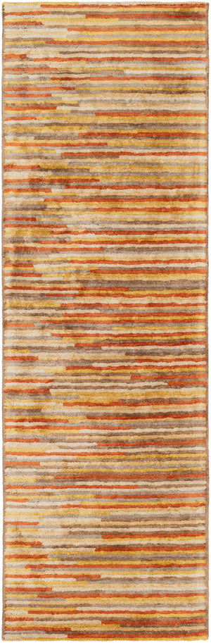 Quartz QTZ-5036 Modern Viscose Rug QTZ5036-268 Burnt Orange, Mustard, Dark Brown, Tan, Khaki 100% Viscose 2'6" x 8'
