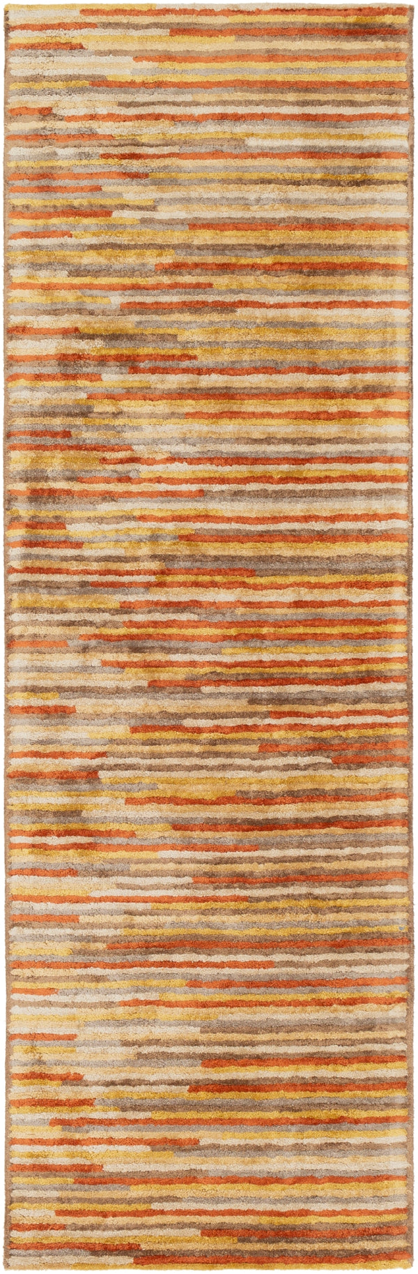 Quartz QTZ-5036 Modern Viscose Rug QTZ5036-268 Burnt Orange, Mustard, Dark Brown, Tan, Khaki 100% Viscose 2'6" x 8'