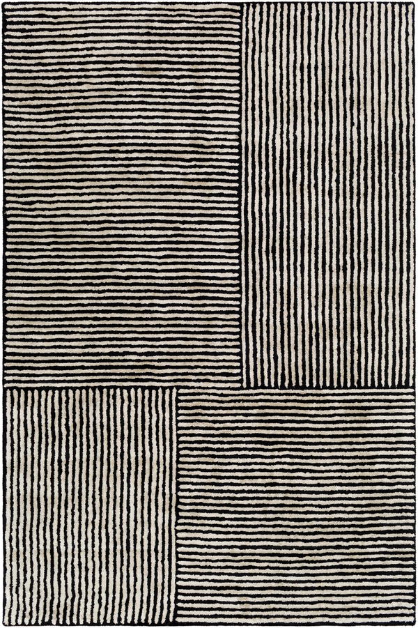Quartz QTZ-5037 Modern Viscose Rug QTZ5037-913 Black, Ivory 100% Viscose 9' x 13'