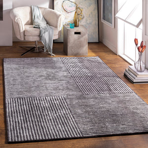 Quartz QTZ-5038 Modern Viscose Rug QTZ5038-913 Black, Medium Gray 100% Viscose 9' x 13'