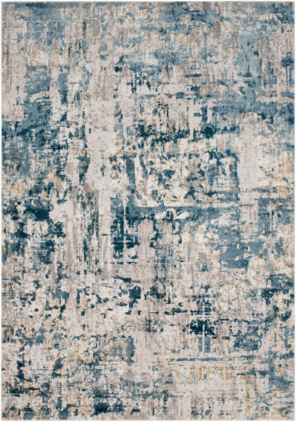 Quatro QUA-2303 Modern Polypropylene, Polyester Rug QUA2303-93123 Denim, Dark Blue, Medium Gray, Beige, Tan, White 60% Polypropylene, 40% Polyester 9' x 12'4"