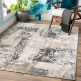 Quatro QUA-2306 Modern Polypropylene, Polyester Rug QUA2306-93123 Charcoal, Medium Gray, White, Beige, Silver Gray, Tan 60% Polypropylene, 40% Polyester 9' x 12'4"