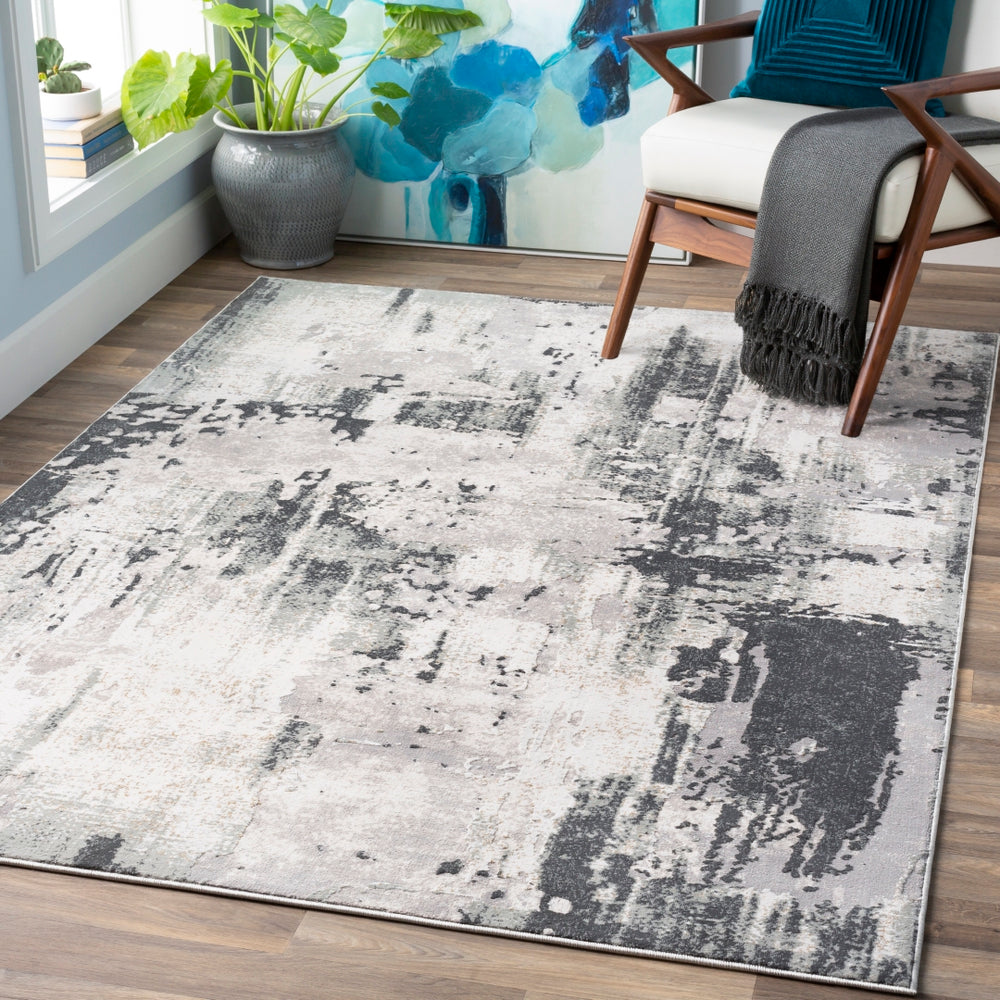 Quatro QUA-2307 Modern Polypropylene, Polyester Rug QUA2307-93123 Charcoal, Silver Gray, Medium Gray, White, Beige 60% Polypropylene, 40% Polyester 9' x 12'4"