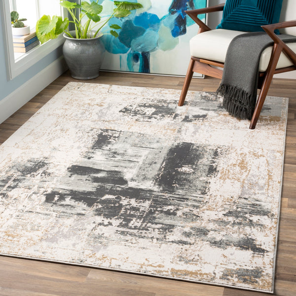 Quatro QUA-2308 Modern Polypropylene, Polyester Rug QUA2308-93123 Silver Gray, Charcoal, Medium Gray, White, Beige, Tan 60% Polypropylene, 40% Polyester 9' x 12'4"