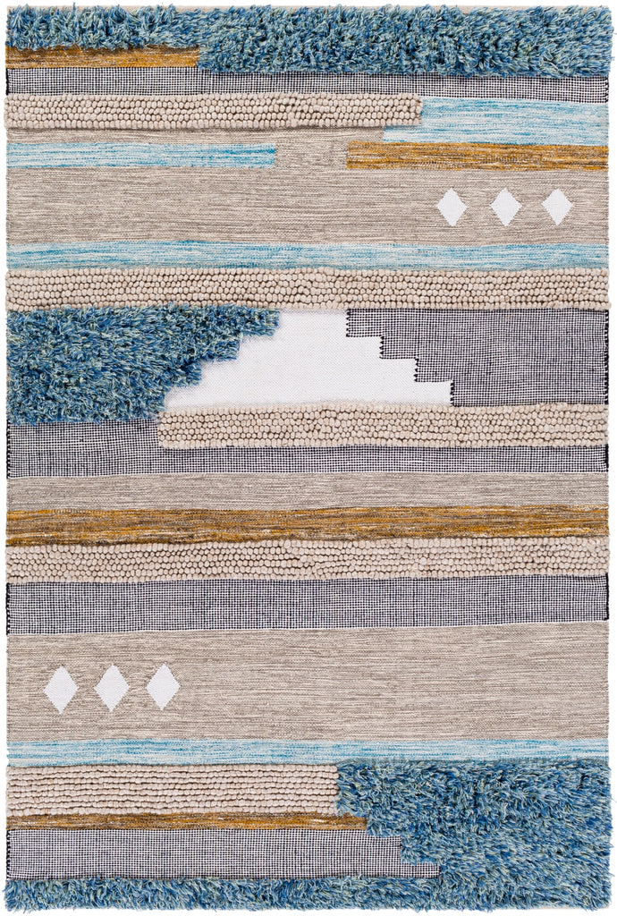 Quenby QUE-2301 Global Wool, Polyester, Cotton Rug QUE2301-81012 Black, White, Mustard, Dark Brown, Charcoal, Beige, Dark Blue, Navy, Aqua, Mint, Taupe, Sky Blue, Light Gray, Ivory 55% Wool, 25% Polyester, 20% Cotton 8'10" x 12'