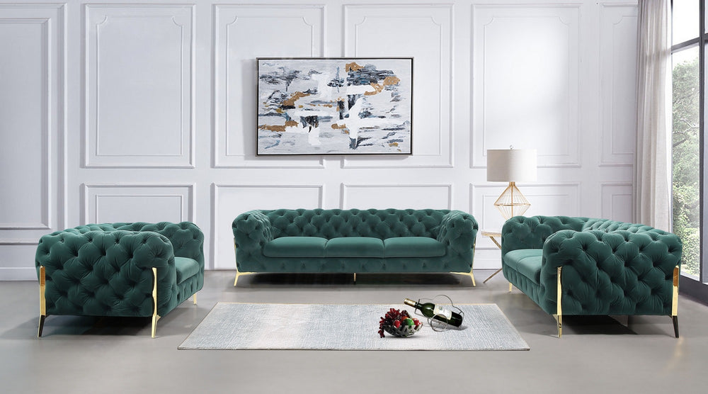 VIG Furniture Divani Casa Quincey - Transitional Emerald Green Velvet Sofa Set VGKNK8520-GRN-SET