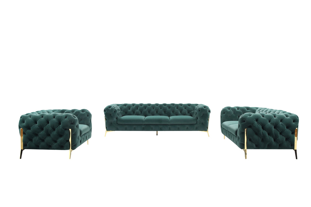 VIG Furniture Divani Casa Quincey - Transitional Emerald Green Velvet Sofa Set VGKNK8520-GRN-SET