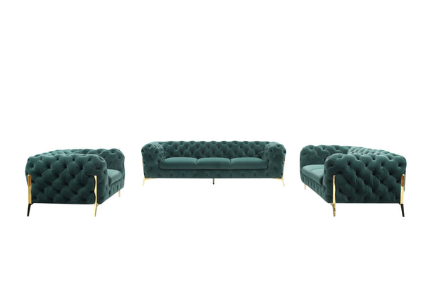 VIG Furniture Divani Casa Quincey - Transitional Emerald Green Velvet Sofa Set VGKNK8520-GRN-SET