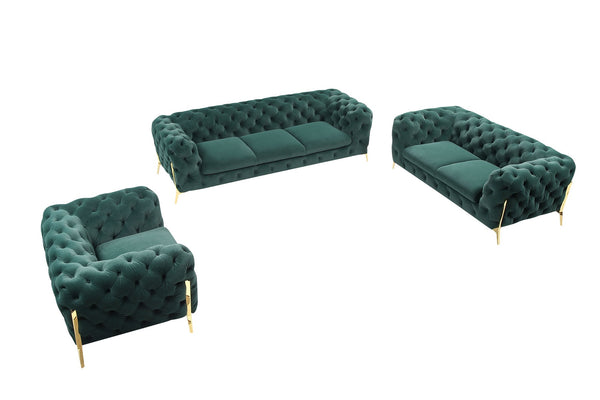 VIG Furniture Divani Casa Quincey - Transitional Emerald Green Velvet Sofa Set VGKNK8520-GRN-SET
