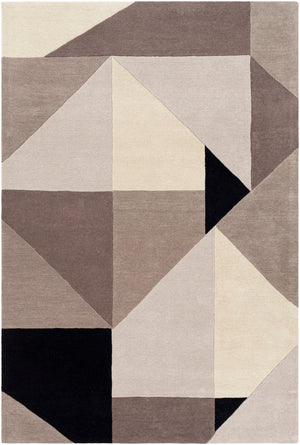 Queens QUN-2302 Modern Wool Rug QUN2302-81012 Black, Light Gray, Cream, Medium Gray, Charcoal 100% Wool 8'10" x 12'