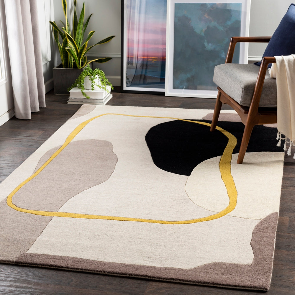Queens QUN-2303 Modern Wool Rug QUN2303-81012 Saffron, Light Gray, Cream, Medium Gray, Charcoal 100% Wool 8'10" x 12'