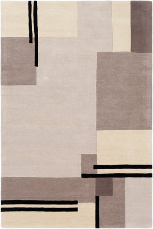 Queens QUN-2304 Modern Wool Rug QUN2304-81012 Cream, Light Gray, Medium Gray, Charcoal, Black 100% Wool 8'10" x 12'