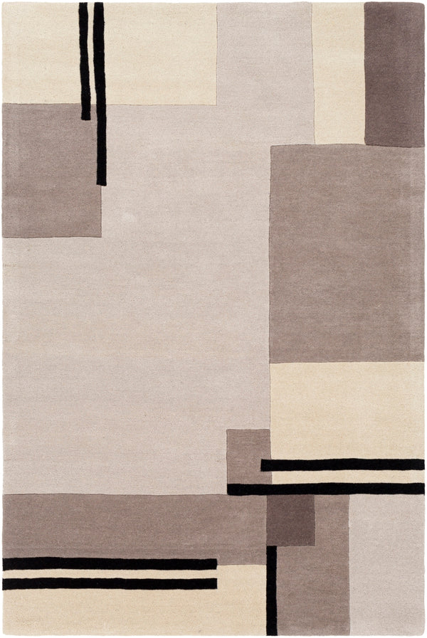 Queens QUN-2304 Modern Wool Rug QUN2304-81012 Cream, Light Gray, Medium Gray, Charcoal, Black 100% Wool 8'10" x 12'