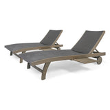 Banzai Outdoor Wicker and Wood Chaise Lounge with Pull-Out Tray, Gray Noble House