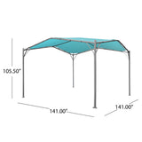 Poppy Outdoor 11.5' x 11.5' Modern Gazebo Canopy, Teal and Silver Noble House