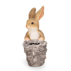 Tooke Outdoor Decorative Rabbit Planter, White and Brown Noble House