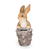 Tooke Outdoor Decorative Rabbit Planter, White and Brown