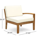 Grenada Outdoor Acacia Wood 6 Seater Sectional Sofa and Club Chair Set with Coffee Table, Teak and Beige Noble House