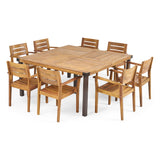 Noble House Stockton Outdoor 8 Seater Acacia Wood Dining Set, Teak Finish and Rustic Metal