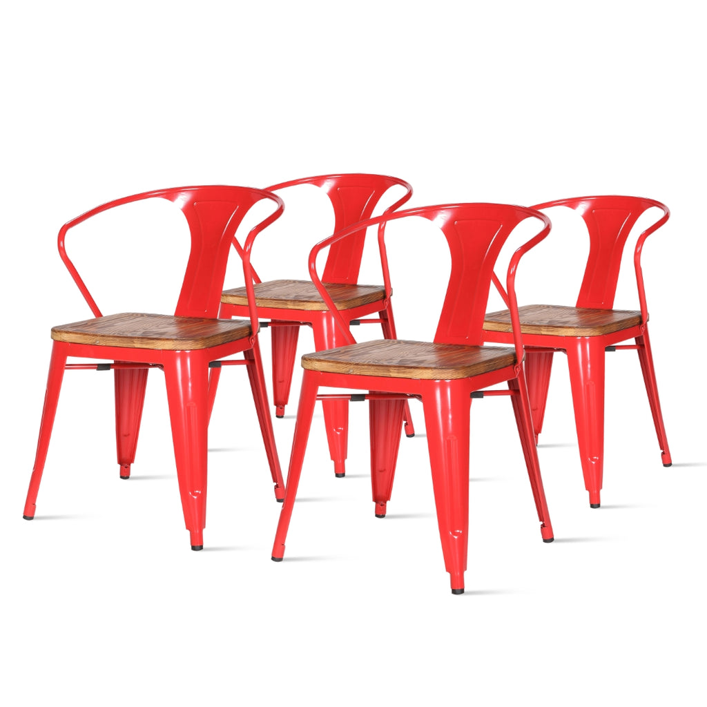Metropolis Metal Arm Chair - Set of 4 Red