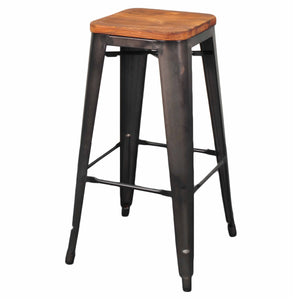 Metropolis Backless Bar Stool Set of 4 - Stylish Retro Design with Solid Pine Top and Stackable Ease