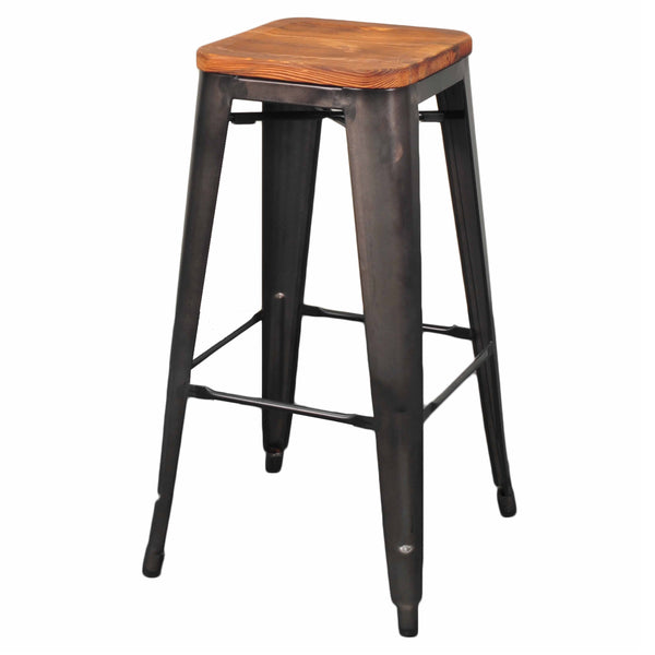 Metropolis Backless Bar Stool Set of 4 - Stylish Retro Design with Solid Pine Top and Stackable Ease