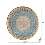Elmira Oriental Handcrafted Round Tempered Glass Wall Accessory, Blue and Gold Noble House